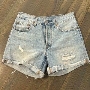 Levi’s distressed rolled denim shorts